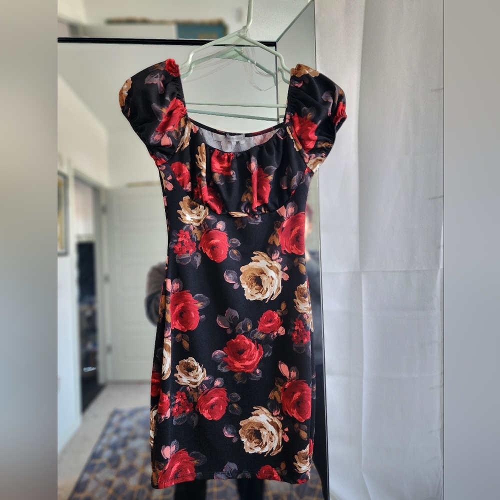 Black roses mini dress